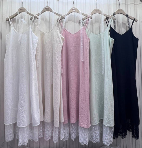 Sleeveless Spaghetti Straps Lacey Border Casual Summer Dress